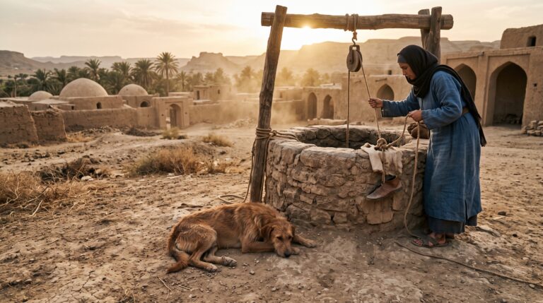 a woman giving water to a dying dog